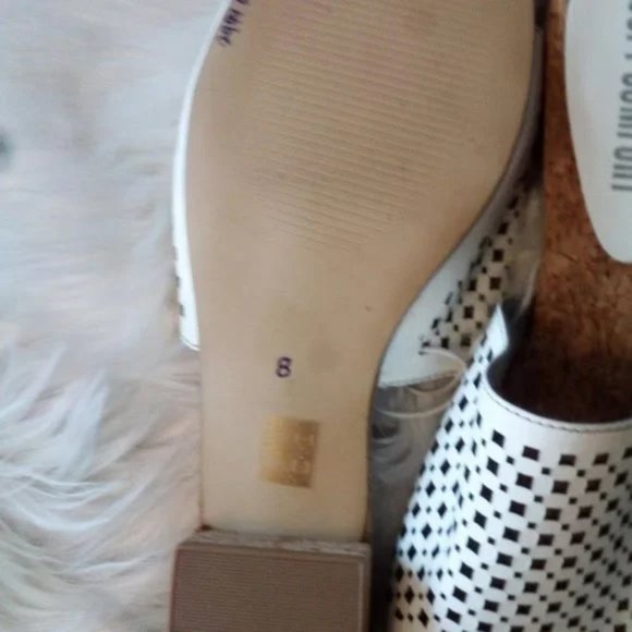 Soft Comfort White Wide Band Cork Heel Slip On Sandals Slides Slippers Size 8 - Picture 6 of 7